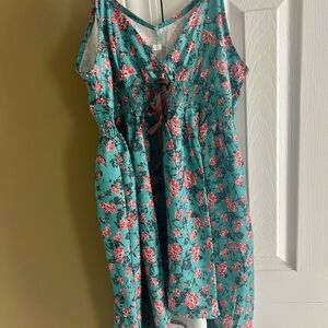 Floral Teal Dress with Pink Accents